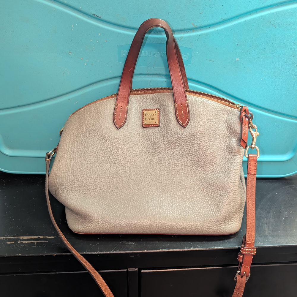 Dooney & Bourke Gray and Brown Satchel with Leather Trim